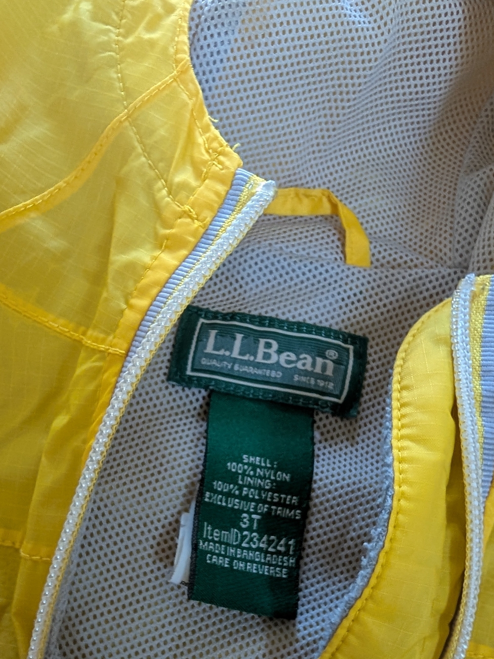 L.L. Bean Bright Yellow Kids' Hooded Raincoat - Picture 4 of 4